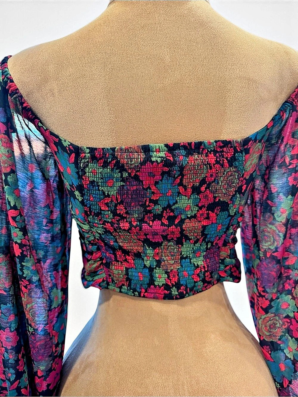 NWOT- Free People Through Oh Lala Top Floral Blouse Black & Red Small - Picture 11 of 13
